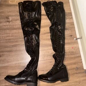 Lace up thigh high boots